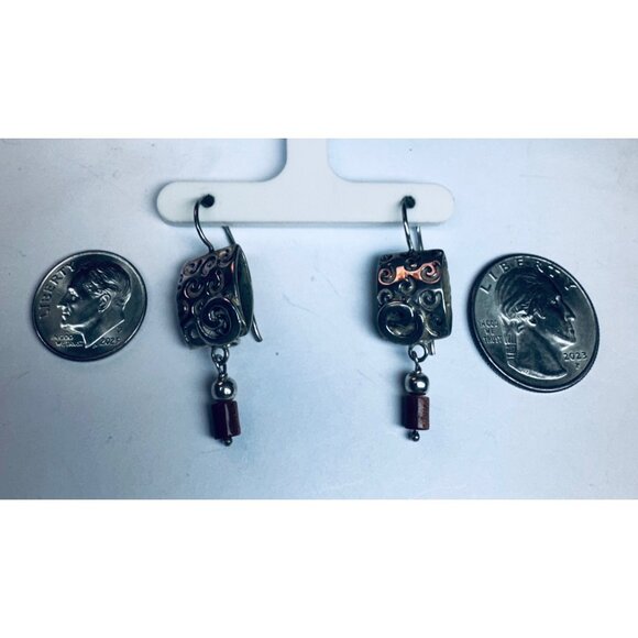 Vintage 925 Sterling Silver Swirl Dangle Earrings Artisan Estate Jewelry Pair US - Picture 6 of 10